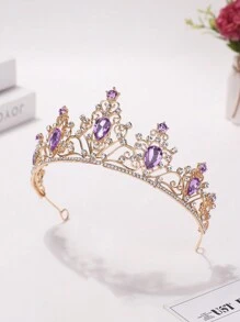 1 pieza Diadema con corona de estilo princesa de lujo con diamante de imitación, diseño dulce y elegante - Morado - Ver 3