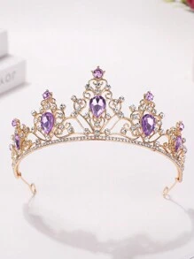 1 pieza Diadema con corona de estilo princesa de lujo con diamante de imitación, diseño dulce y elegante - Morado - Ver 1