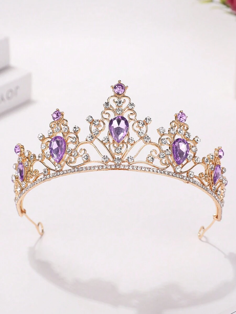 1 pieza Diadema con corona de estilo princesa de lujo con diamante de imitación, diseño dulce y elegante - Morado - Ver 1