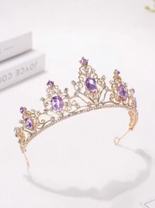 1 pieza Diadema con corona de estilo princesa de lujo con diamante de imitación, diseño dulce y elegante - Morado - Ver 2