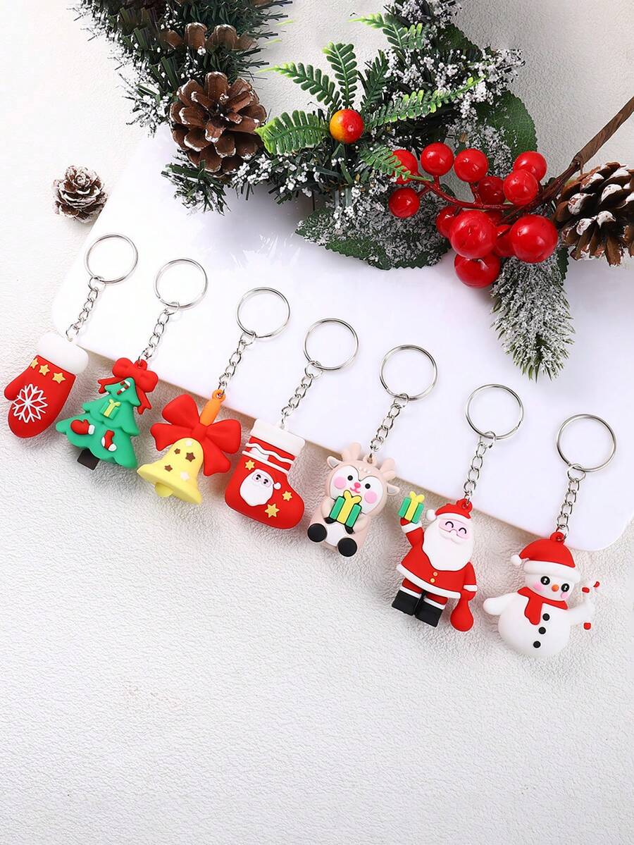 7pcs/set Cartoon Santa Claus Pvc Keychain For Christmas - Multicolor - View 1