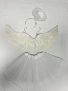 3 件套小女孩羽毛翅膀服装套装，带翅膀、芭蕾舞裙和头带，适合装扮、派对和角色扮演翅膀