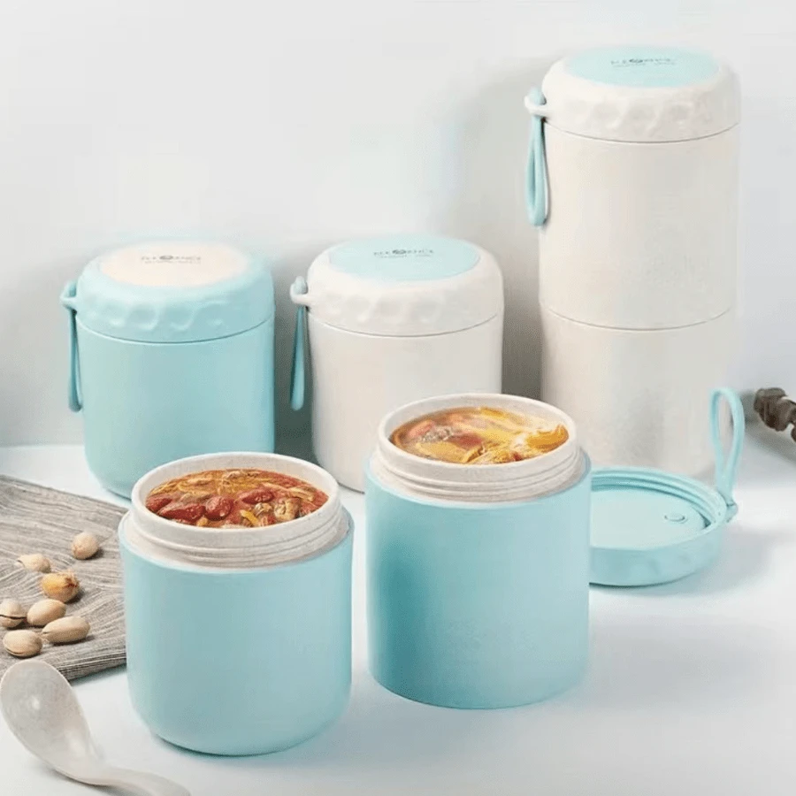 Double Wheat Straw Soup Lunch Box With 760ml Capacity Includes Spoon - White - View 1