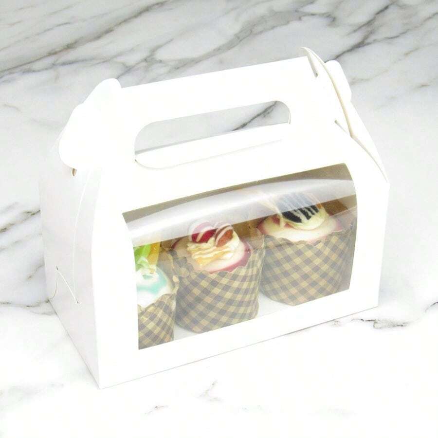 5 件裝手持式蛋撻和紙杯蛋糕捲包裝盒透明開窗盒白卡紙和 Pvc 麵包甜點包裝盒 - 白色 - 查看 1