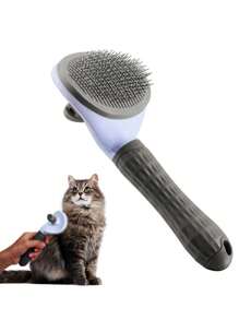 貓狗刷寵物毛髮去除器刷,帶自我清潔按鈕,適用於長毛和短毛動物的梳理用品,脫毛工具 (灰色)