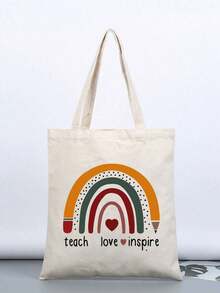 1 Pieza Bolso De Mano De Mujer Con Estampado De Arcoíris - Beis - Ver 1