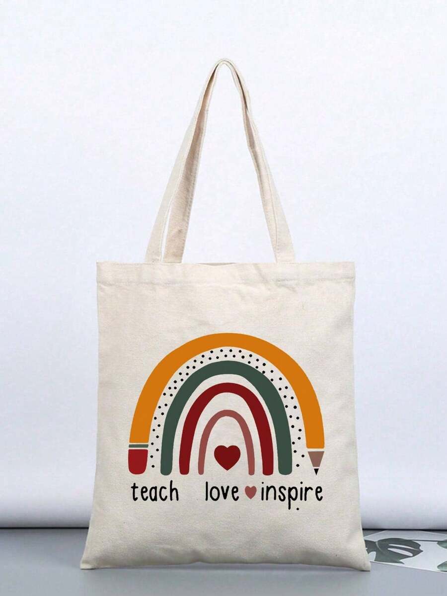 1 Pieza Bolso De Mano De Mujer Con Estampado De Arcoíris - Beis - Ver 1