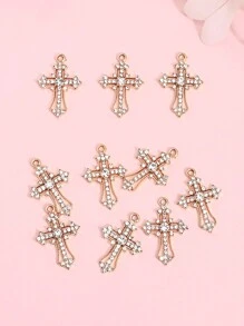 10pcs Dark Style Rhinestone Inlaid Cross Pendant For Necklace, Earrings Diy Punk Themed Jewelry Making Material - Yellow Gold - View 7