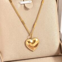 1入金鍍不銹鋼愛心吊墜項鍊,復古時尚,嘻哈風格,男女適用,適合街頭時尚,日常穿著,上班,派對,情侶配戴 - 金色 - 查看 2