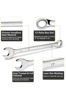 打開式扳手,拋光公制備有鏡面處理,修理手工具,標準6mm-24mm齒輪扳手螺母工具,適用於一般家庭、車庫和汽車維護