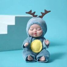 1 件可爱动物娃娃鹿、蜜蜂、熊、长颈鹿、老虎、兔子睡眠模拟重生娃娃，带衣服展示柜娃娃，睡娃娃礼物 - 藍色 - 查看 1