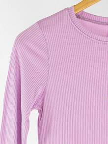 NO ONE Basic Essentials Long Sleeve Beach T-Shirt Soft Polyester Spandex Ribbed Fabric - Lilac Purple - View 5
