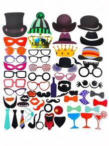 58pcs Wedding Photo Booth Props, Wedding Photo Props, Wedding Selfie Booth, Wooden Wedding Photography Props, Wedding Photo Booth Accessories, Glasses, Wedding Photography, Bride, Christmas - Multicolor - View 5