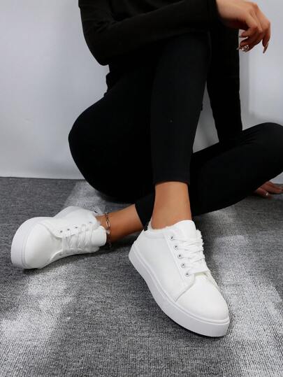 Most Popular Ladies' Comfortable Winter Shoes With Fleece, Flat Heel, Soft Sole, White