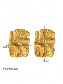 對時尚錘紋紋理幾何 18K 鍍金不銹鋼圈形耳環女式派對舞會佩戴粗耳環 - 金黃色 - 查看 7