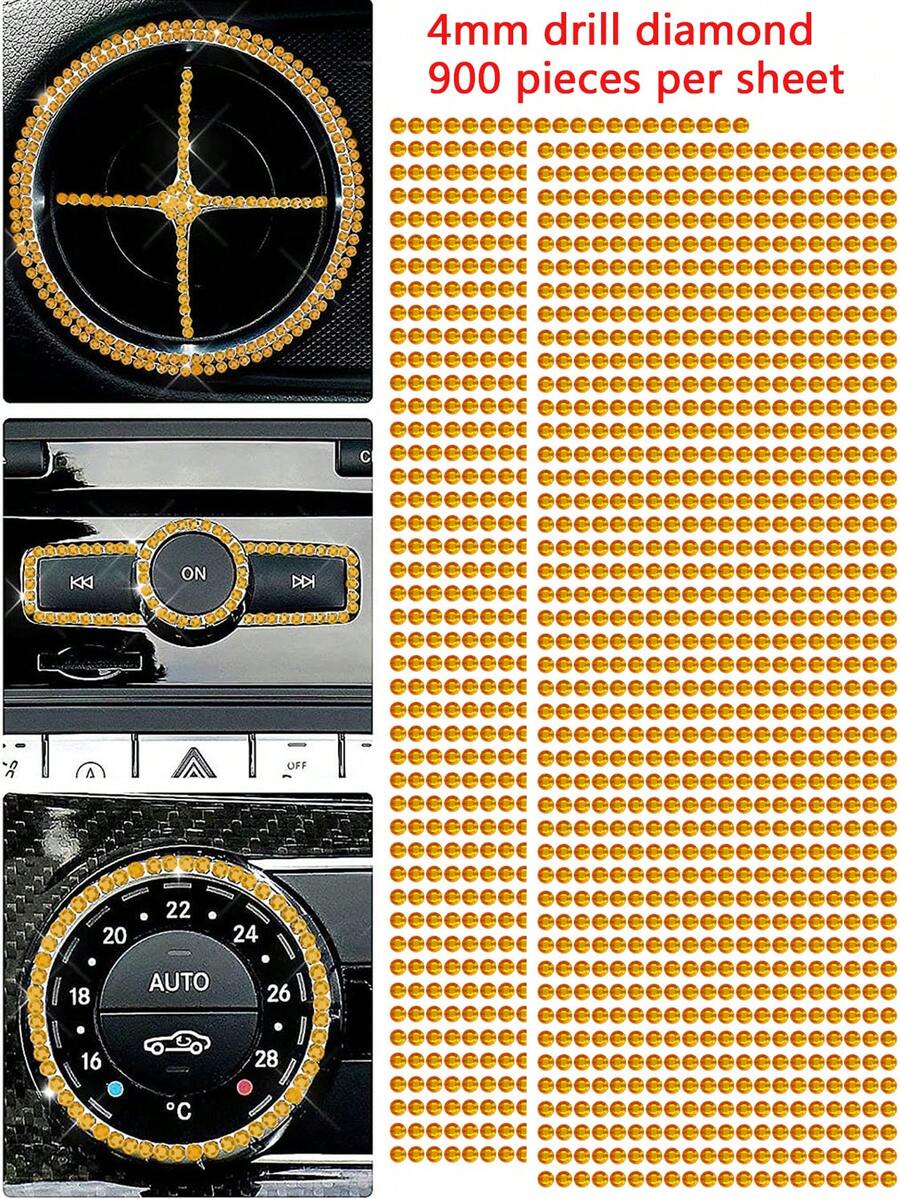 1 Miếng 4MM Vàng Pha lê Tự dính Hình dán Đối với DIY Nội thất ô tô Đồ trang trí - Vàng - Xem 1