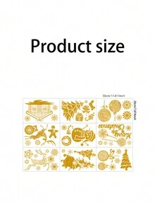 9入組聖誕金色可移式靜電貼紙,店鋪櫥窗玻璃門裝飾場景 - 金色 - 查看 4