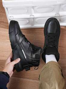 男士青少年輕便黑色高筒繫帶休閒運動步行鞋
