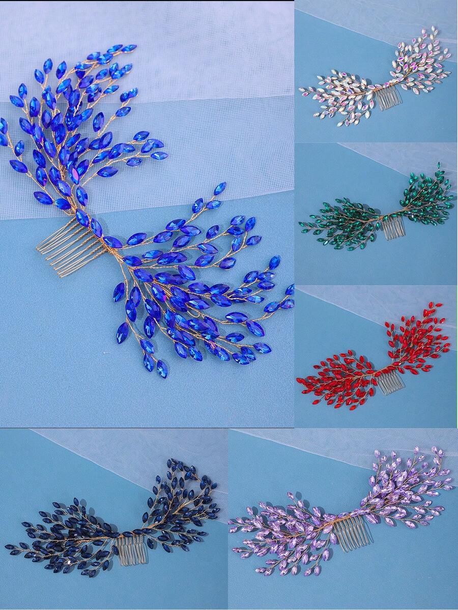 1 件裝女豪華紫色水晶髮梳,手工編織優雅派對頭飾新娘婚禮髮飾,新年結婚禮物