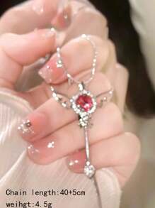 女粉紅心魔杖吊墜項鍊鎖骨鏈,甜美珠寶