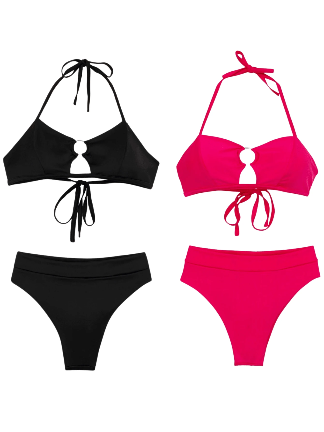 Women Bikini Sets - 黑色和粉紅色 - 查看 1