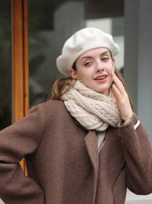 1pc Women's Solid Color Knitted Scarf, Winter Warm Neck Protection Scarf, Simple And Versatile - Beige - View 4