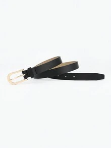 1pc Ladies' Fashionable & Minimalist Black Belt With Gold Buckle - Black - View 3