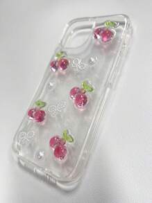 苹果 3d 樱桃红 & 仿珍珠 & 蝴蝶结装饰手机壳 适用于 14/13promax/15 防水防震防摔防刮