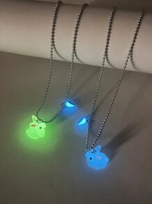 2 Unidades / Conjunto Casais Adoram Brilhar No Escuro Coelho Animal Formato De Coração Magnético Coelhinho Fofo Corrente De Aço Inoxidável Colar Com Pingente Presente De Dia Dos Namorados