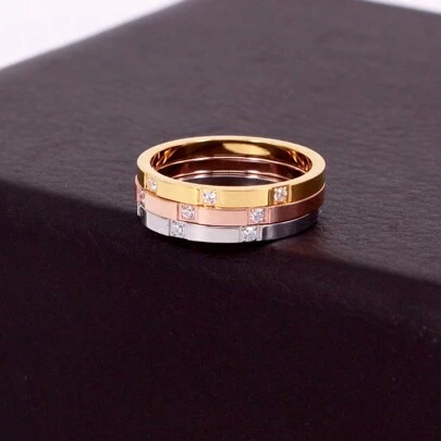 3入組女性時尚2mm三石cz裝飾不銹鋼戒指