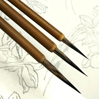 3 件套 毛线勾线细画笔 中国书法毛笔 画笔 美术油画笔 返校用品