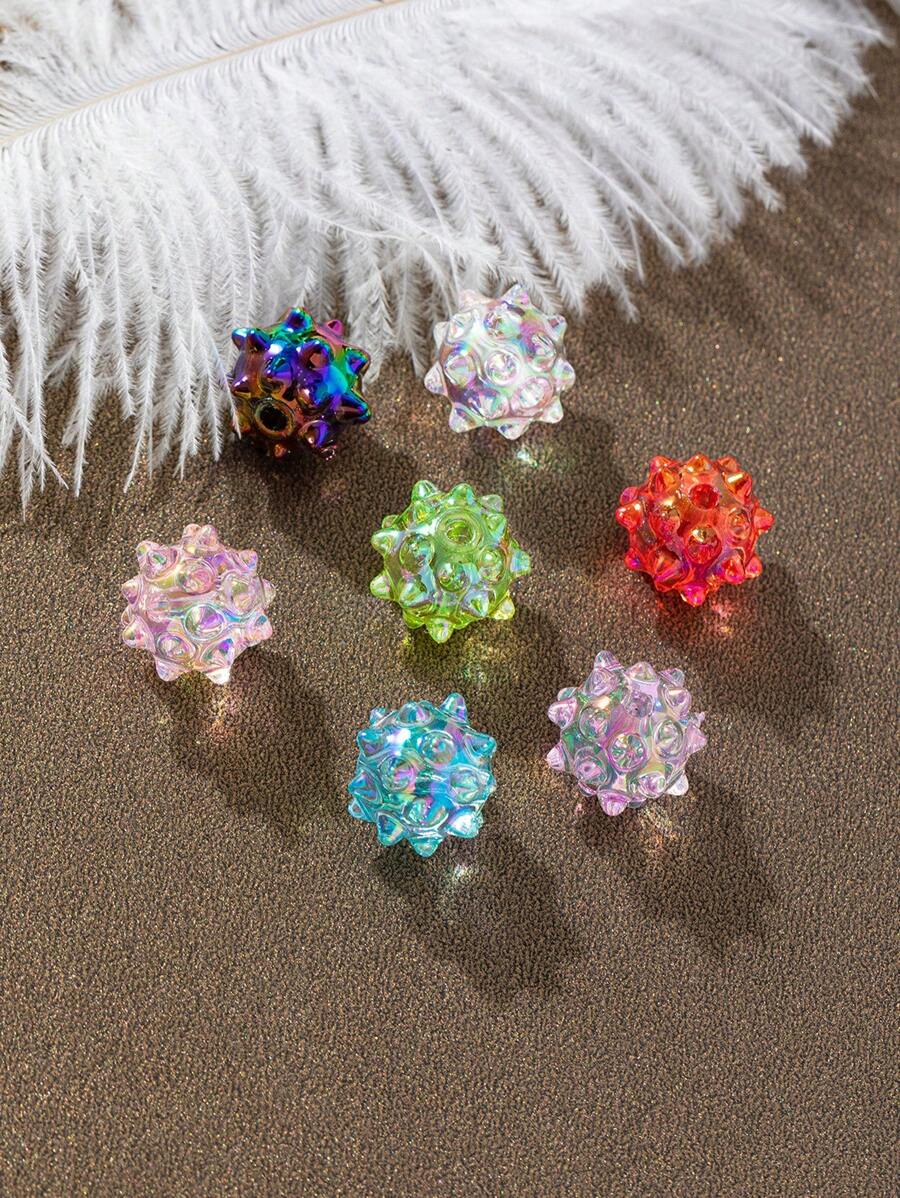 10pcs Mixed Colors Fashionable Iridescent Sea Urchin Beads With Straight Hole For Diy Jewelry Making - Multicolor - View 1