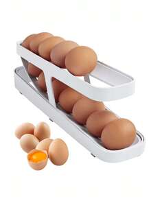 1pc Creative Egg Storage Rack With Rolling Mechanism Egg Holder - White - View 4