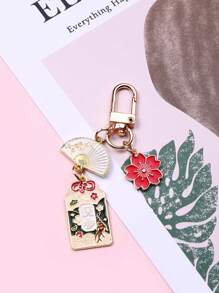 Colgante para bolso con diseño de flor y abanico plegable, accesorio adorable estilo japonés para llavero, colgante de llavero, amuleto de Feng Shui con flor japonesa para la salud, educación, seguridad y riqueza, accesorios de coche, llavero de mujer, insignia de esmalte, regalos de agradecimiento para maestros