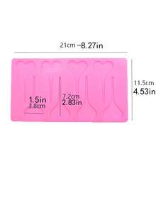 1pc Pink Heart Insert Card Silicone Mold For Cake, Chocolate Or Other Decorations - Pink - View 2