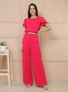 Women Two-piece Outfits - 玫紅色 - 查看 1