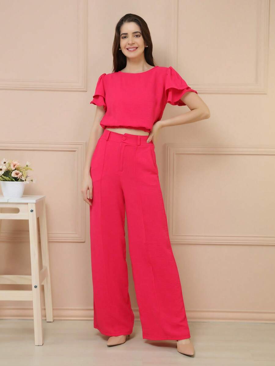 Women Two-piece Outfits - 玫紅色 - 查看 1