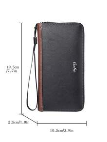GOKE 1 Pieza Billetera Color Bloqueo Vintage De Material Pu Con Cierre De Cremallera Y Capacidad Grande Para Hombres, Estudiantes Y Uso Diario - Negro - Ver 5