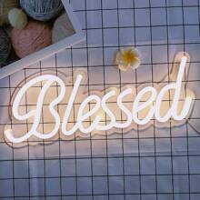 CTTNLS Blessing Neon Sign, Warm White Usb Powered Led Neon Light For Wall Art, Beautiful Led Neon Night Light For Bedroom, Warm White Sign For Wall, Office Decoration, Party, Girl Gift - Beige - View 1