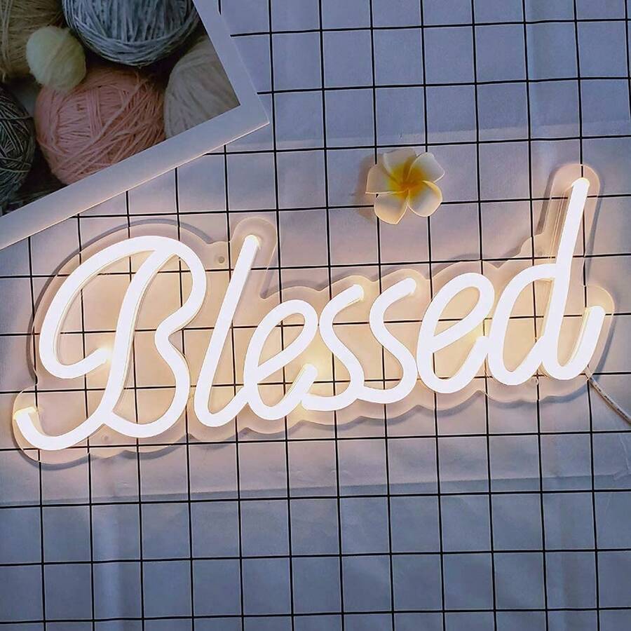 CTTNLS Blessing Neon Sign, Warm White Usb Powered Led Neon Light For Wall Art, Beautiful Led Neon Night Light For Bedroom, Warm White Sign For Wall, Office Decoration, Party, Girl Gift - Beige - View 1