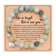 1入天然石頭珠寶手鍊,附有愛心吊墜以及祝福讚賞卡片,治療手鍊女性禮物