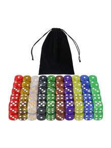 100pcs 16mm 6-sided Dice Set, 10 Colors Standard Game Dice, Chess & Math & Classroom Dice, With Velvet Pouch - Multicolor - View 1