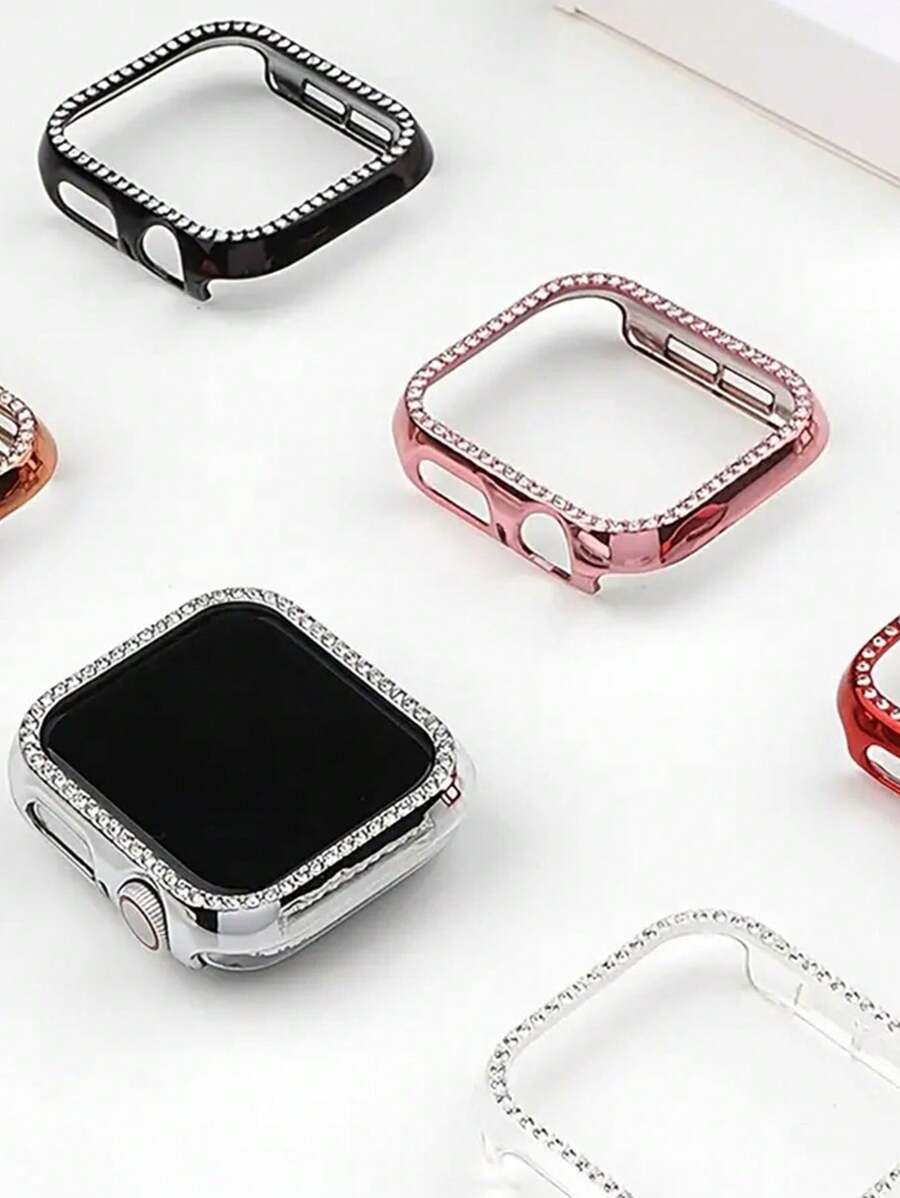 1 件水钻镂空设计电镀表壳适用于 Apple Watch Series 10/8/SE - 銀色 - 查看 1