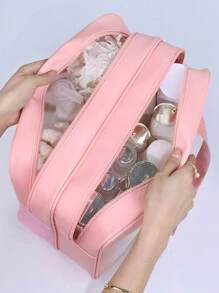 FUDEAM 1 Miếng Màu hồng Da giả Khô Và Ướt Tách biệt Trong sáng Túi giặt Có thể mang đi Không thấm nước Hai lớp Hộp đựng Túi du lịch vệ sinh Dung lượng lớn Đa chức năng PVC Lưu trữ Túi trang điểm Đối với Phòng tắm Có thể mang đi Khô Và Ướt Tách biệt Bơi lội Khỏe mạnh Cái túi Dành Cho Nam Và Nữ Túi vệ sinh Túi mỹ phẩm Cho du lịch Ký túc xá Trở lại Trường Hành lý - Hồng - Xem 3