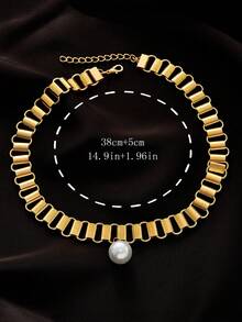 1件流行歐美風格金屬扣和珍珠吊墜裝飾誇張頸鍊,適合度假派對、禮物和日常佩戴