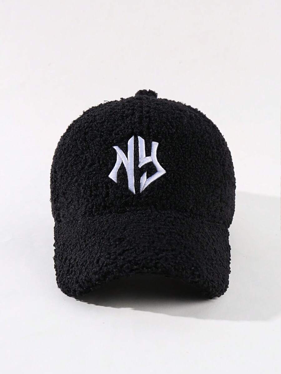 Șapcă de baseball de iarnă brodată New York 1 buc, pălărie de baseball din lână caldă de culoare solidă pentru femei, potrivită pentru călătorii în aer liber, vară, plajă - Negru - Vizualizare 1