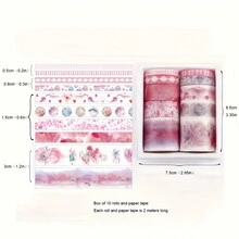1組隨機送1組10捲紙膠帶套裝diy鑽石畫防髒膠帶自黏邊貼海林刺繡工具配件美術素描遮蔽膠帶 - 彩色 - 查看 3