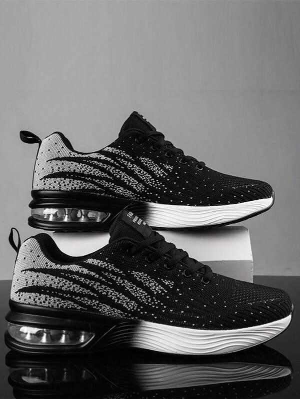 Herren-Schnür-Luftpolster-Sneaker mit Farbblockierung und Farbverlauf, gestrickt, bequem, atmungsaktiv und stoßdämpfend, Outdoor-Laufschuhe, geeignet für Outdoor-Sportarten, Joggen, Fitness und Wandern
