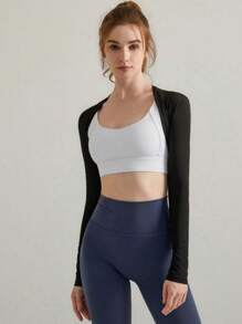 Mát mẻ Chống nắng Ngắn Bên ngoài Nhún vai Áo thun Đối với phụ nữ  chạy Khỏe mạnh Yoga Mặc - màu đen - Xem 2