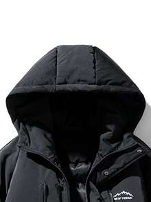 男士加厚帽兜連帽羽絨服，運動風格衣物 - 黑色 - 查看 4